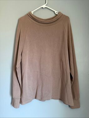 Varley Barton DoubleSoft Cinch Back Waist Funnel Neck Pullover Sweatshirt Taupe